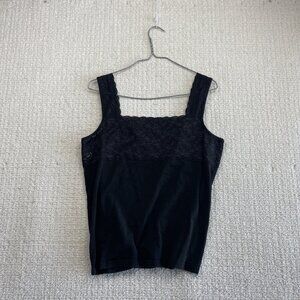 Y2K Tank Top Womens XL Black Lace Trim Camisole Fairy Goth Square neck Coquette